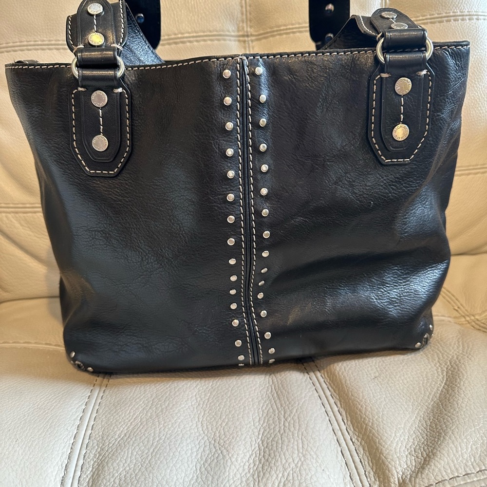 MICHAEL KORS black leather shoulder bag silver purse